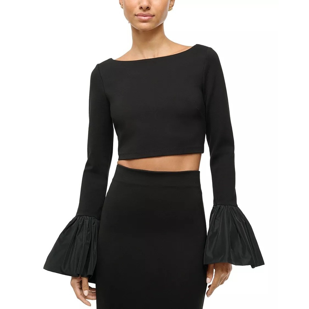 STAUD Paige Bell Sleeve Top Black XL Cropped Maximalist Party‎